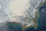 Orbital view of smoke blanketing the Indonesian island of Borneo.