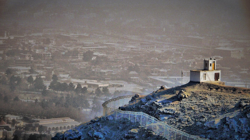 Afghan National Army observation post overlooks Kabul.