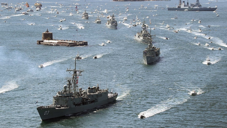 HMAS Sydney leads warships into Sydney Harbour