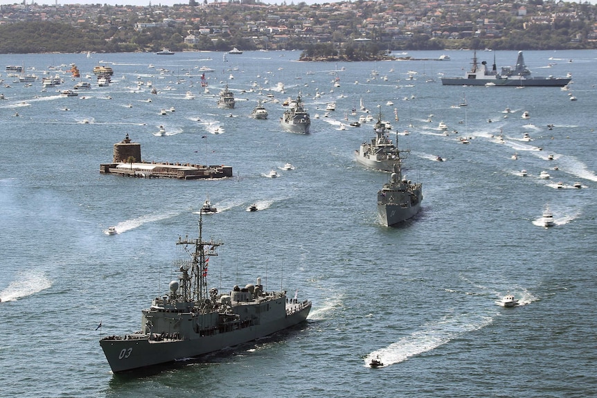 HMAS Sydney leads warships into Sydney Harbour