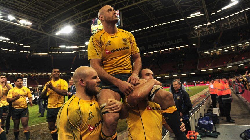 Fitting farewell ... Nathan Sharpe is chaired off after his last ever Test in Wallabies colours.