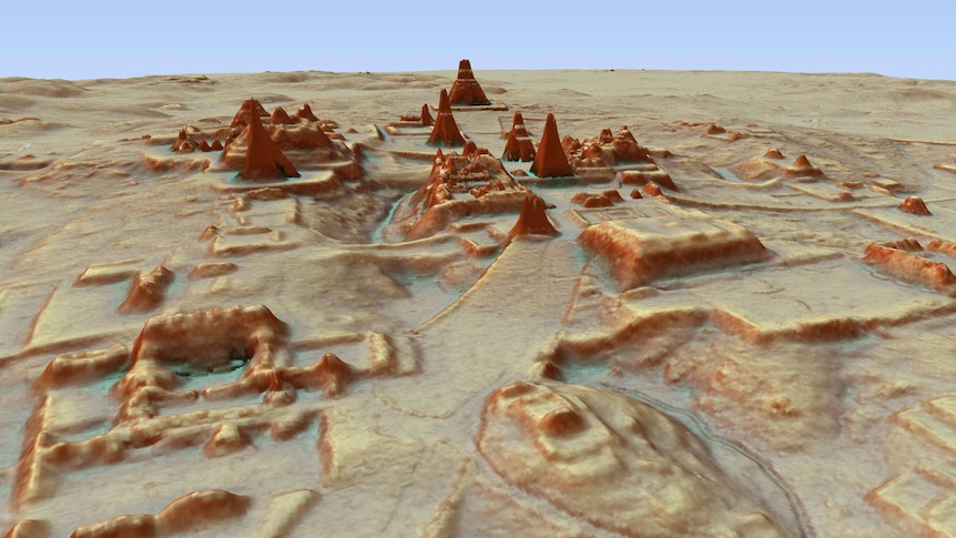 3D image of a Mayan city discovered under the Guatemala jungle