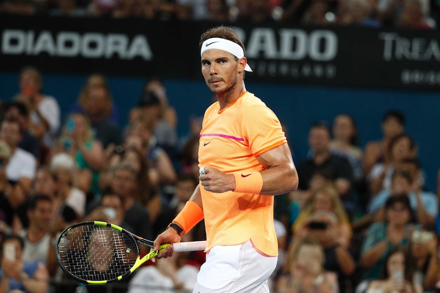 Spain's Rafael Nadal celebrates his win over Germany's Mischa Zverev at the Brisbane International.