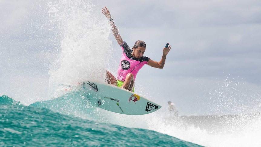 Sally Fitzgibbons competes at Snapper Rocks