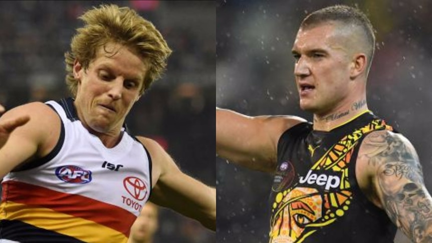 Composite image of Adelaide's Rory Sloane and Richmond's Dustin Martin.