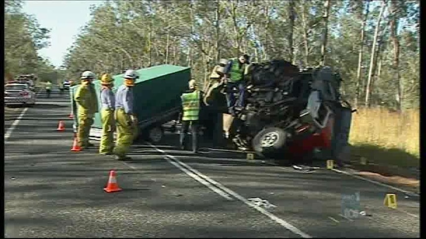 A car and a truck collided in thick fog on the Bruce Highway near Gladstone on Sunday morning.