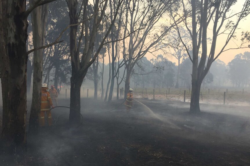 Firefighters hose a rural property