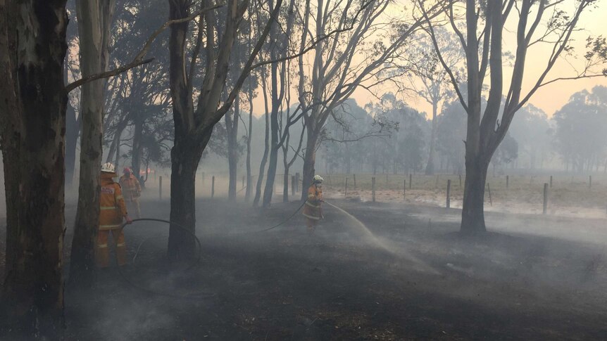 Firefighters hose a rural property
