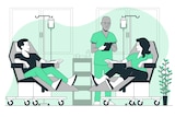 An illustration of a woman and a man getting a blood transfusion