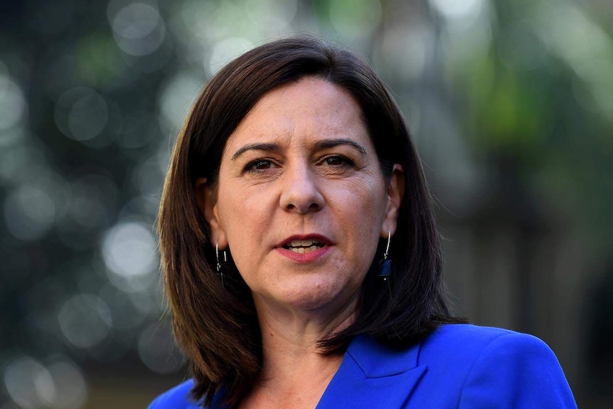 Queensland Opposition Leader Deb Frecklington speaks during a press conference at Parliament House in Brisbane.