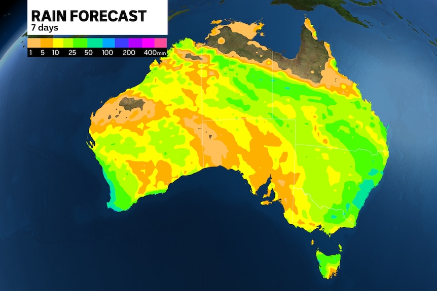 a weather map of australia showing rain coverage for the week commencing may 27 2024
