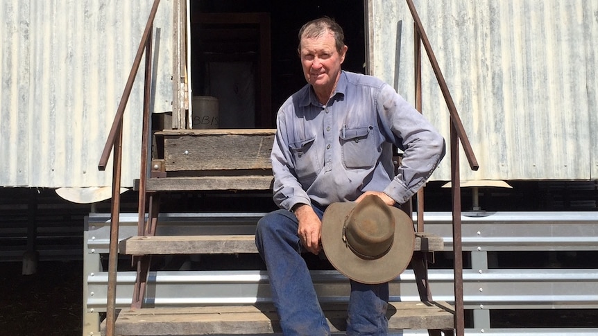 Pat Hegarty sitting on the steps of his Woolshed at Colanya station.