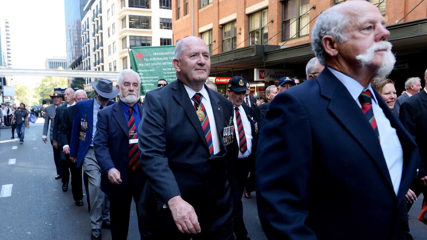 Peter Cosgrove marching in Anzac Day parade