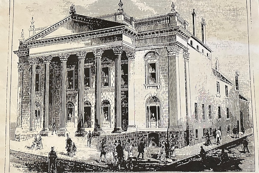 A black and white illustration of the 'new' Sandhurst Masonic Hall