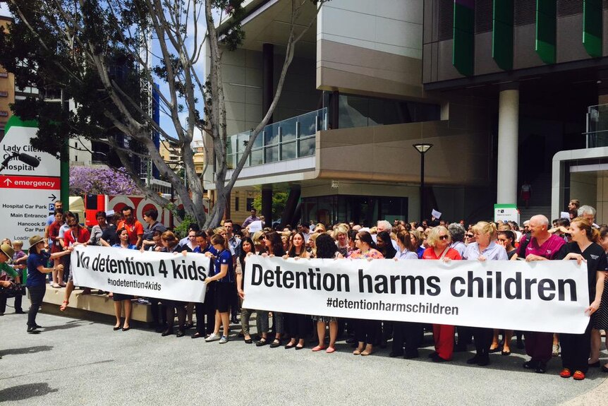 Protest over children in detention at Lady Cilento Hospital in Brisbane