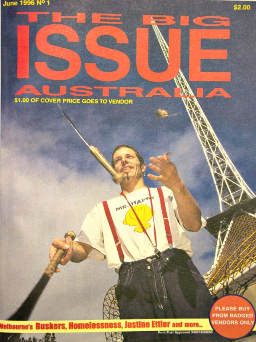 The first edition's cover featured a busker in front of Melbourne's Art Centre.