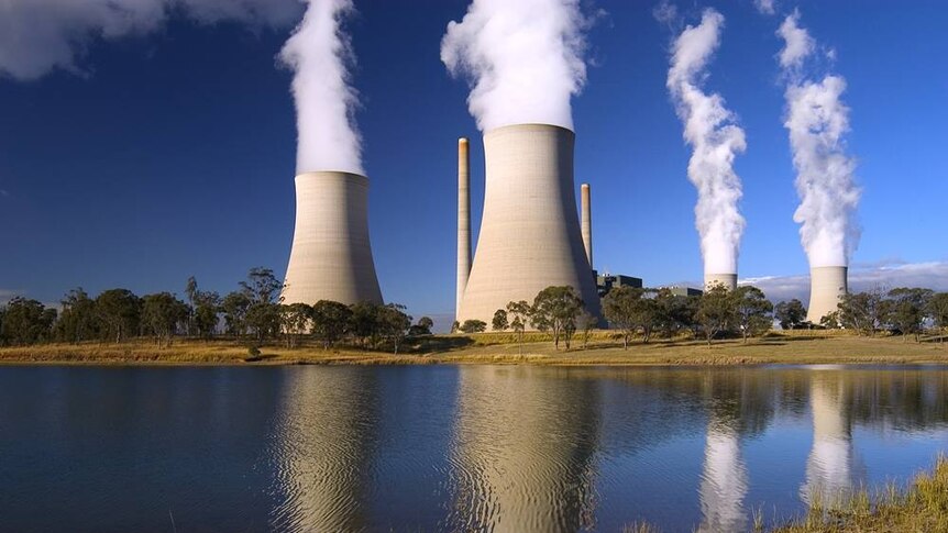 Billowing smoke stacks of the Bayswater power station in NSW.