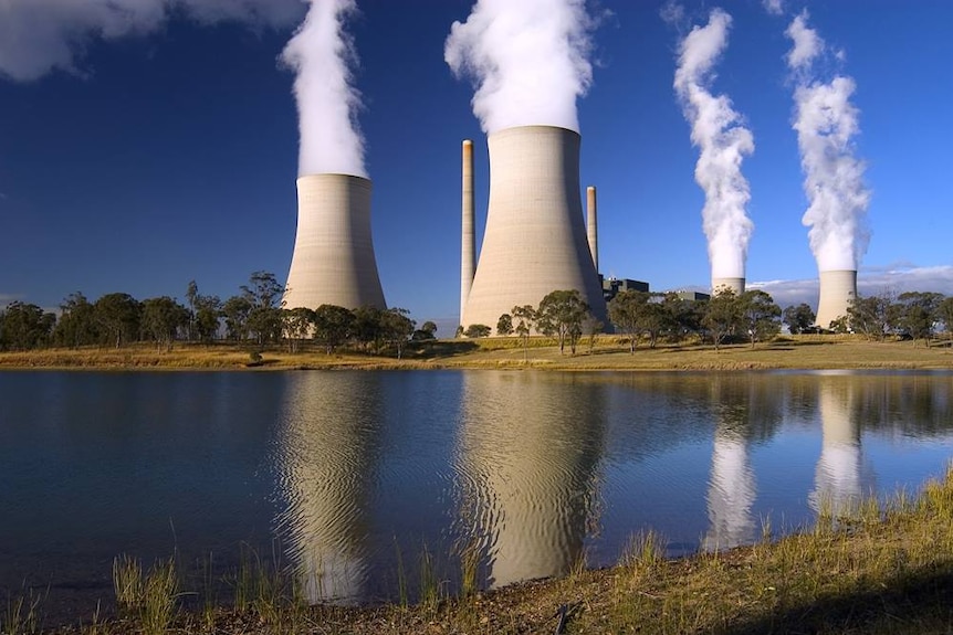 Billowing smoke stacks of the Bayswater power station in NSW