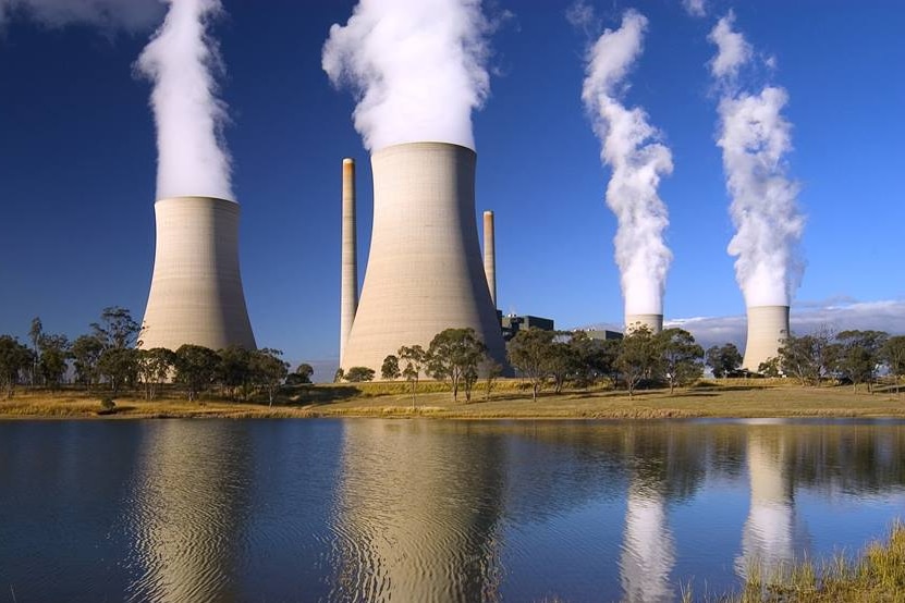 The steam stacks of the Bayswater power station.