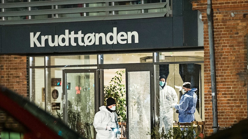 Forensic investigators at the site of a shooting in Copenhagen