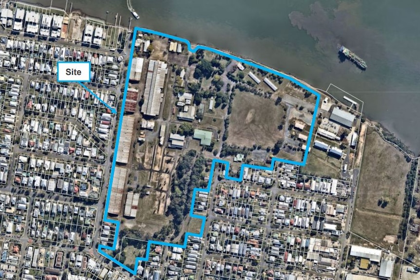 An aerial view of the location of the planned development.