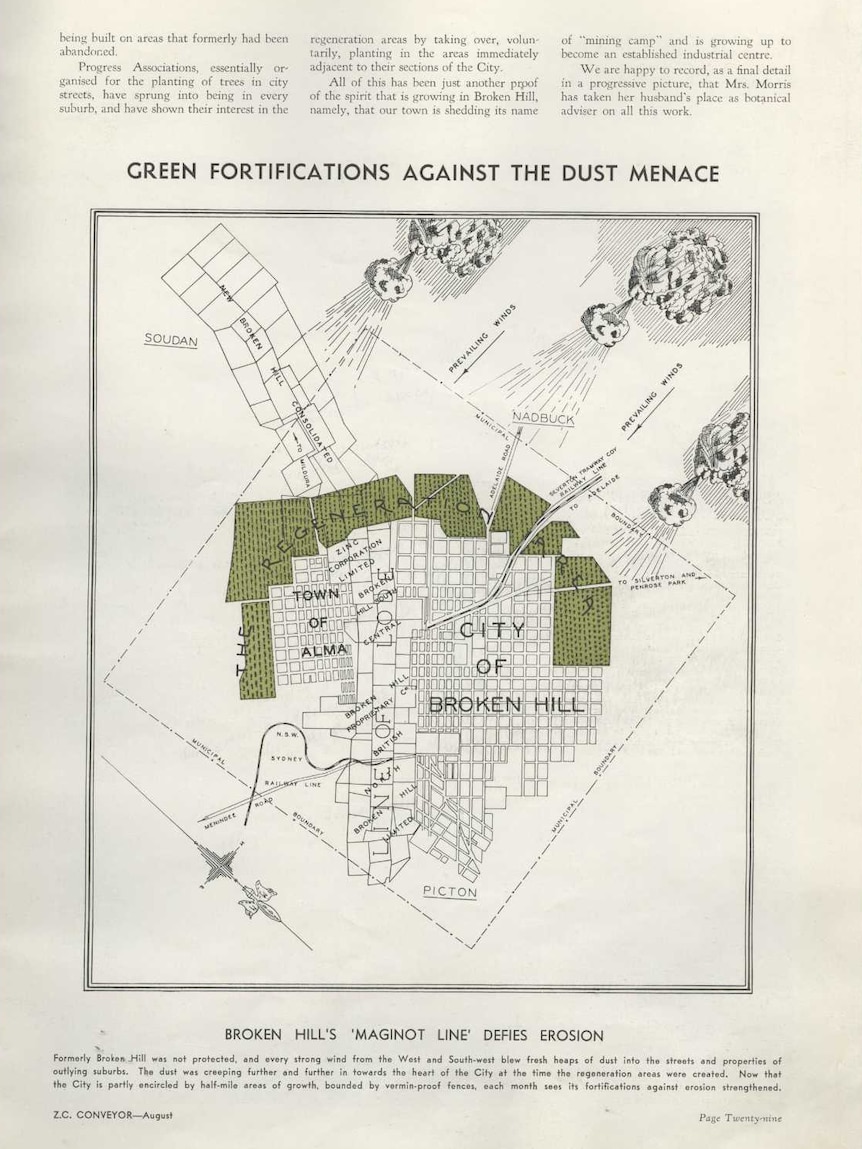 An early map of Broken Hill's regeneration reserves published in the Zinc Corporation's Conveyor magazine.