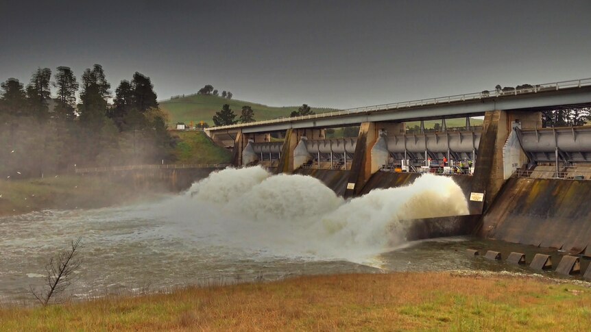 Scrivener Dam in Canberra after heavy rain.