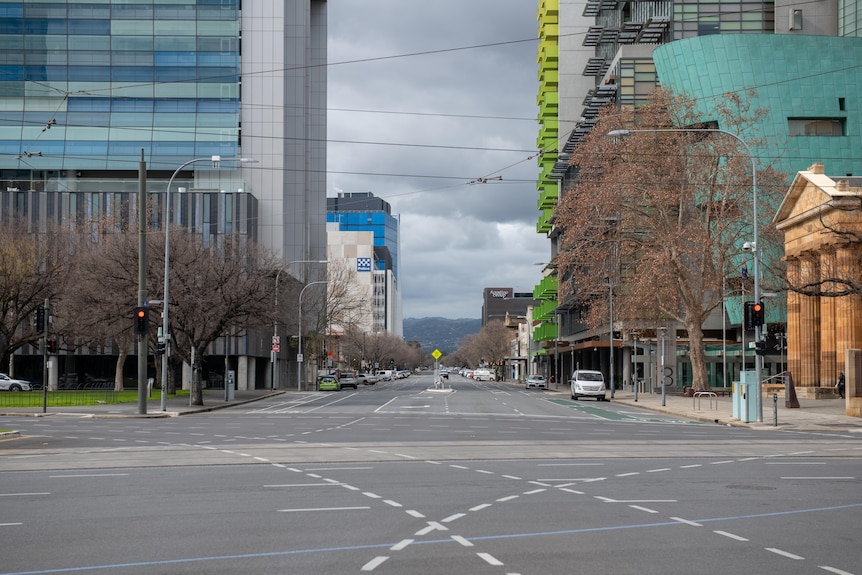 Adelaide's CBD during the first day of a lockdown.