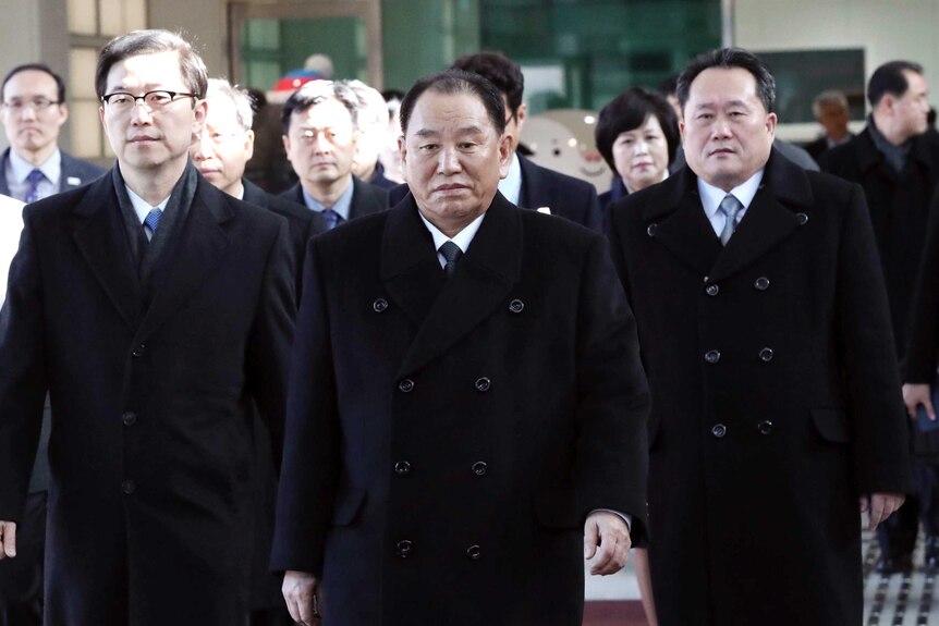 Kim Yong Chol, vice chairman of North Korea's ruling Workers' Party Central Committee, arrives at Olympics