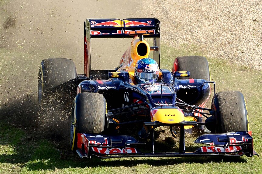 Sebastian Vettel of Germany slides off the track in Formula One's Australian Grand Prix