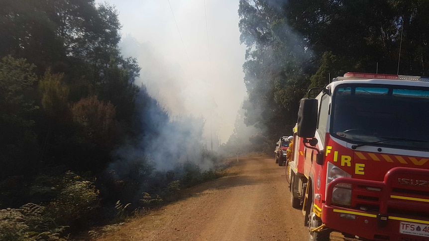 Smoke coming over the road outside Geeveston, Tasmania