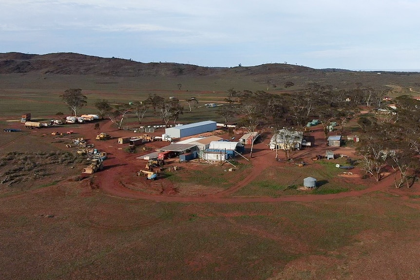 An aerial view of an outback station