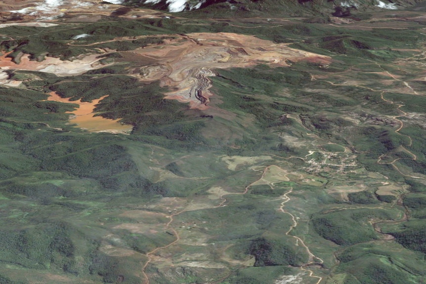 Satellite imagery shows Bento Rodrigues in July 2015.