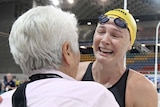 Fastest ever ... Cate Campbell (R) celebrates with Australian Olympic gold medallist and former world record holder Dawn Fraser