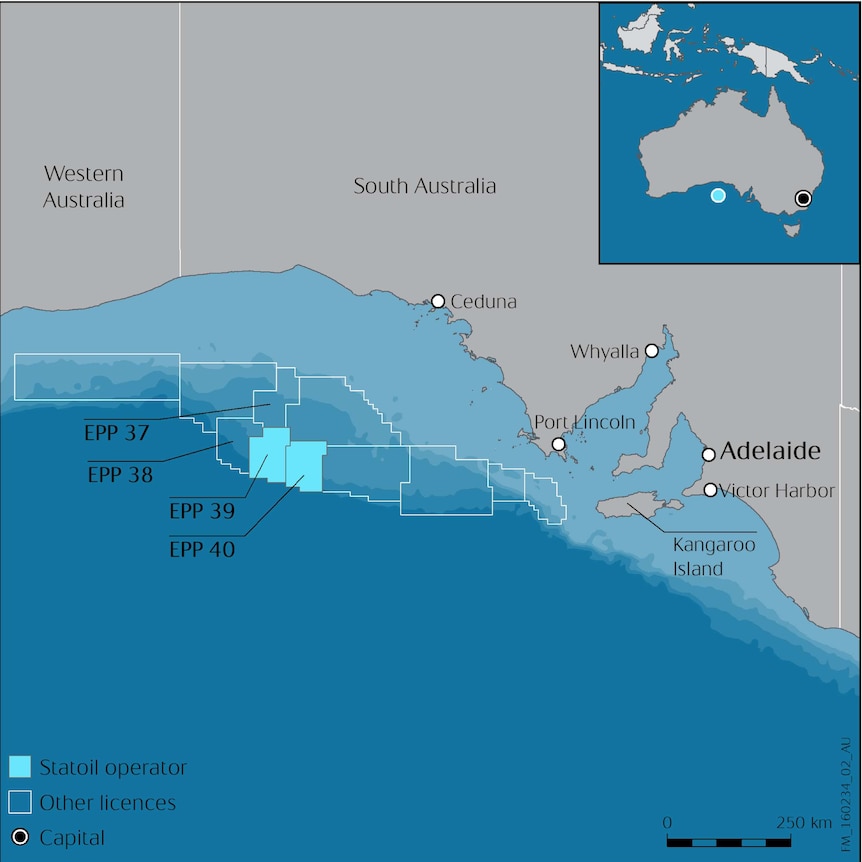 Two light blue section show the permit areas Statoil will take over.