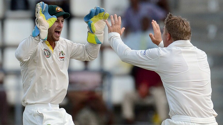 Matthew Wade (L) will don the keeper's gloves for Australia in the three-Test series against South Africa.