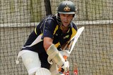 Hussey plays a shot in the nets