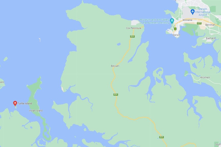 A Google Maps screen shot of the Darwin Harbour area.