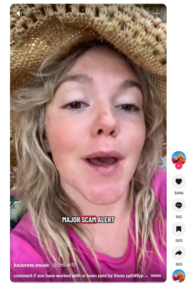 young woman in straw hat makes a tiktok