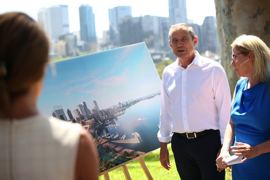 Premier Roger Cook unveiling concept plans for a new convention centre in the perth cbd