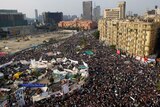 A general view of Egyptian protesters during a march in Tahrir Square in Cairo
