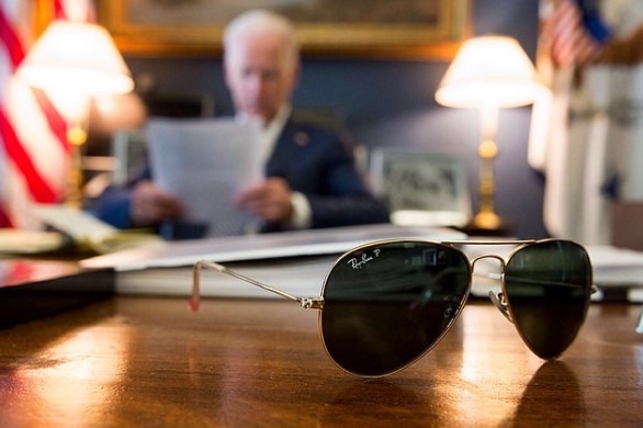 The picture of Ray Ban sunglassesn on a desk former US vice president Joe Biden used to launch his Instagram account in 2014.