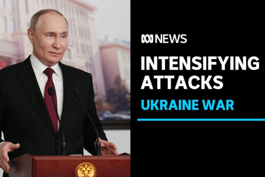 Intensifying Attacks, Ukraine War: Vladimir Putin speaks at a podium.