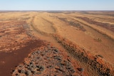 Aerial of patterns in desert landscape in Pilungah, Central West Queensland