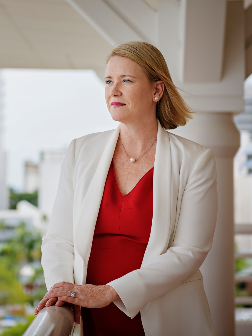 Northern Territory frontbencher Nicole Manison stands on the balcony of the fifth floor of NT Parliament. 