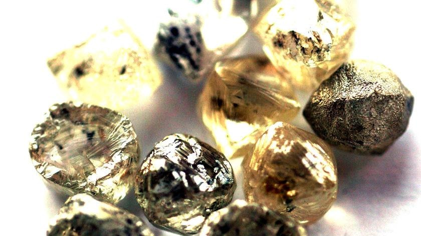 Rough diamonds displayed at the Botswana Diamond Valuing Company in Gaborone.