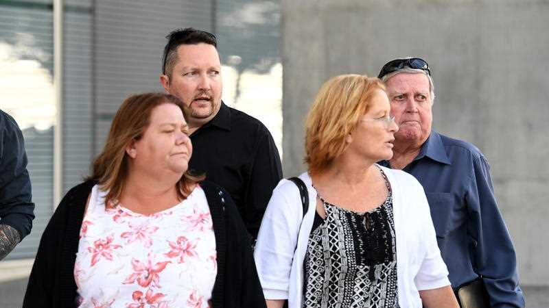 Bruce Morrissey (rear right), father of murdered teenager Jayde Kendall, and other family members outside court.