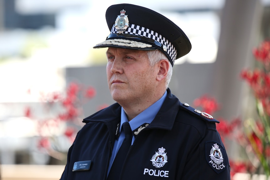 WA Police Commissioner Col Blanch looking into the distance.