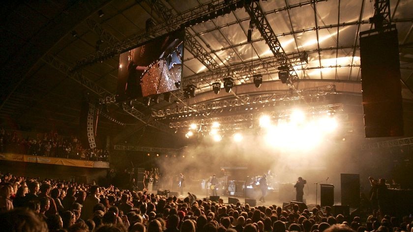 Jet perform on stage at the Sidney Myer Music Bowl