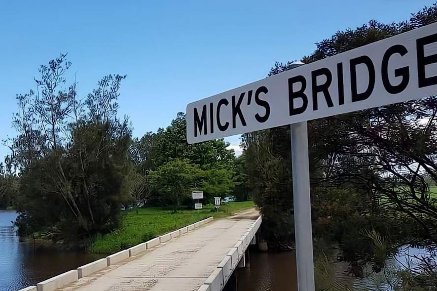 A pedestrian bridge labelled Mick's Bridge.